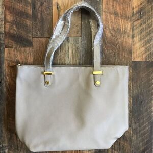 Joy Mangano handbag purse tote textured leather beige tan